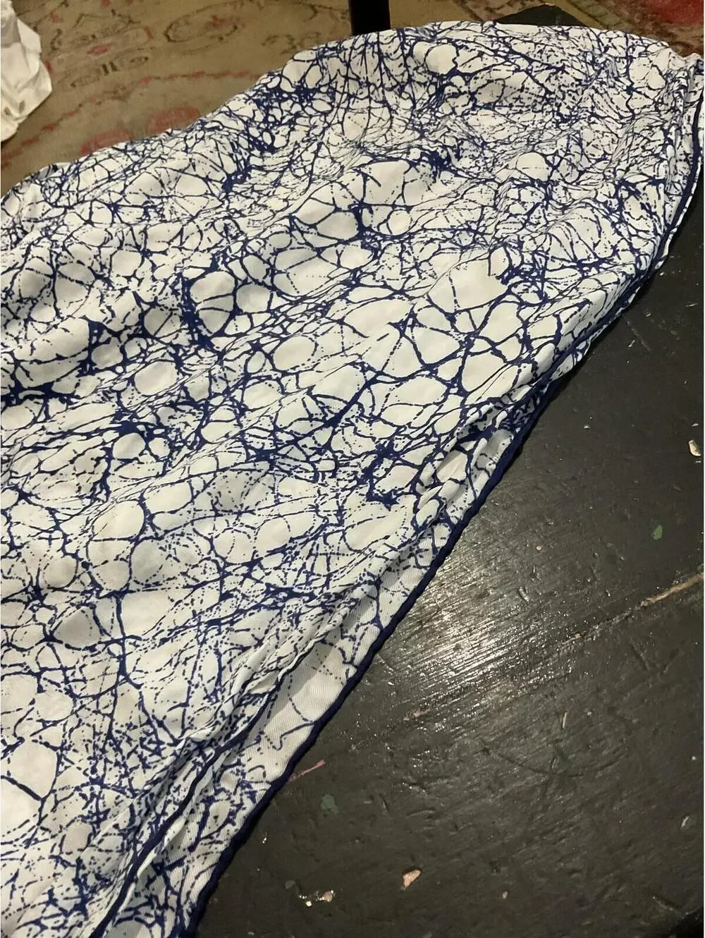 Burmel Vintage  Silk Blue and White Abstract Print Scarf